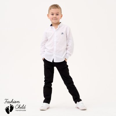 Sergio - koszula biała z haftem długim rękawem dla chłopca
