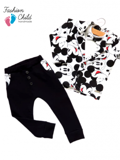 Spodnie garniturowe - czerń z mickey