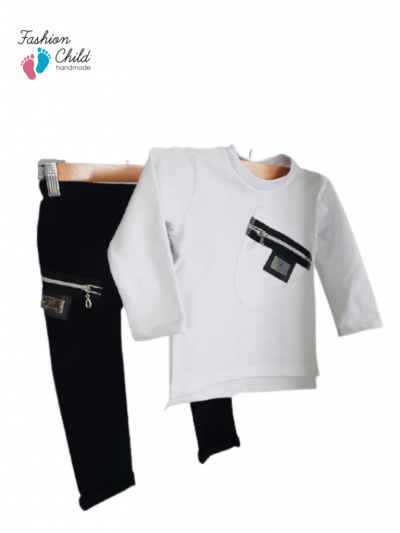 Komplet baggy z zamkiem - czerń/biel