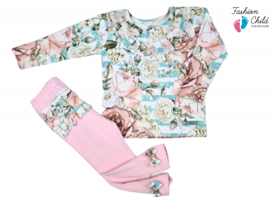 Dziewczęce różowe legginsy baggy z falbanami