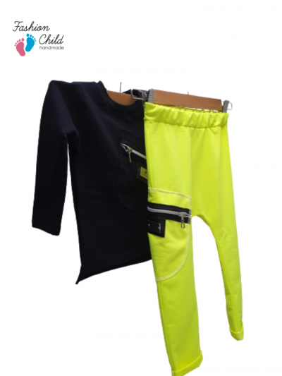 Komplet baggy z zamkiem - neon/czerń